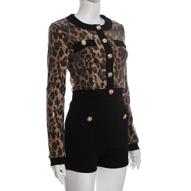 Leopard Print Cropped Top & Shorts