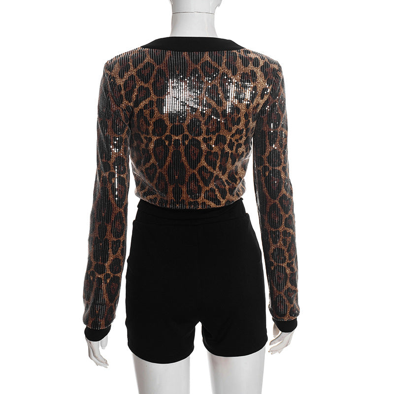 Leopard Print Cropped Top & Shorts