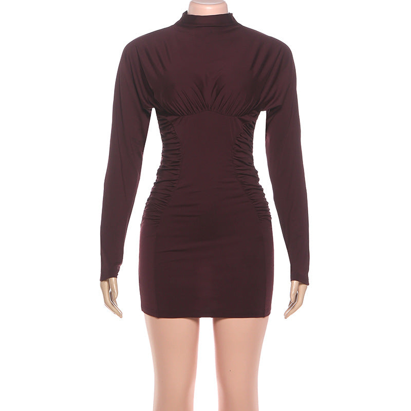Ruched Long-Sleeve Bodycon Dress