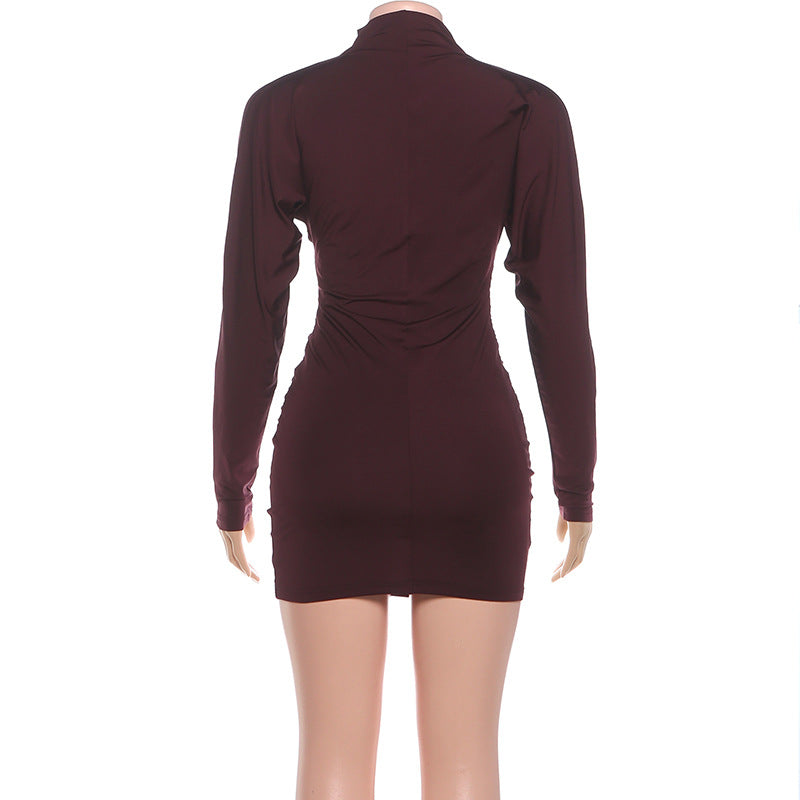 Ruched Long-Sleeve Bodycon Dress