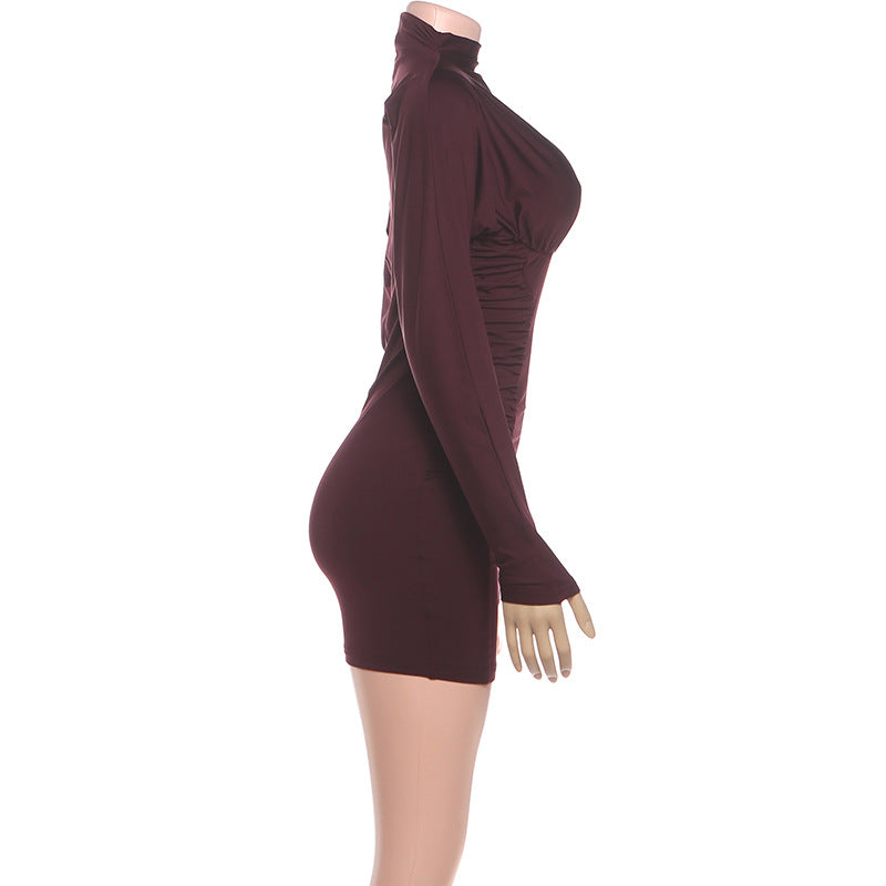 Ruched Long-Sleeve Bodycon Dress