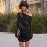 Off-Shoulder Sheer Ruched Dress