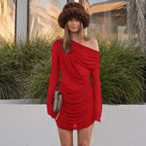 Off-Shoulder Sheer Ruched Dress