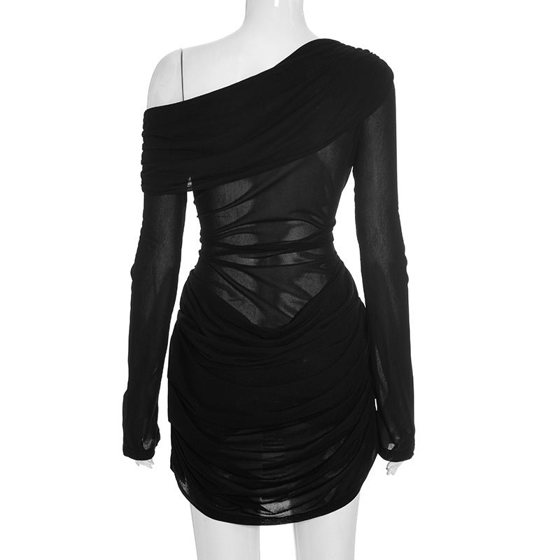 Off-Shoulder Sheer Ruched Dress