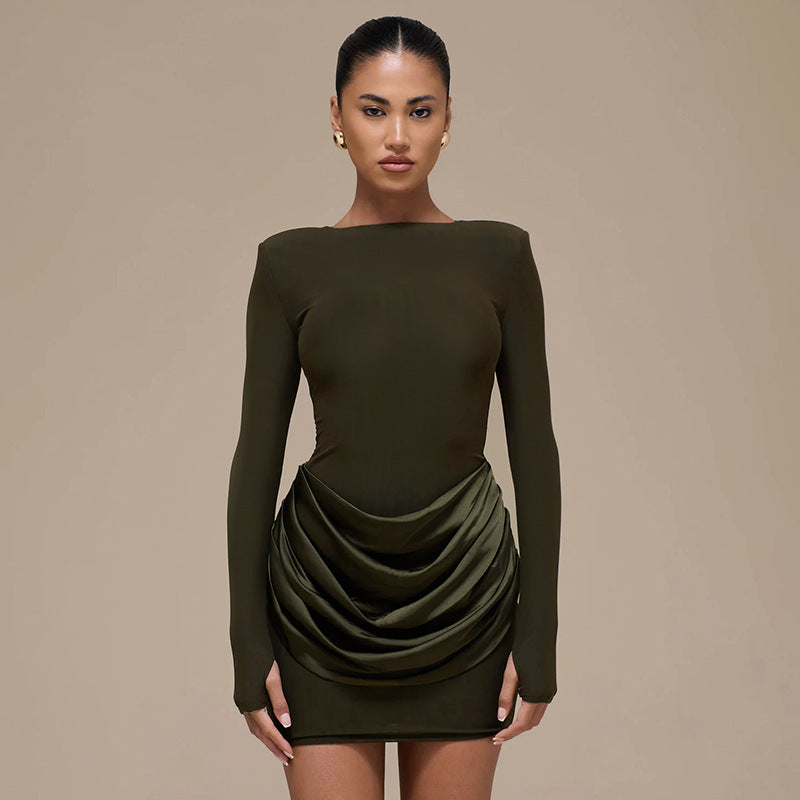 Long-Sleeve Ruched Bodycon Dress