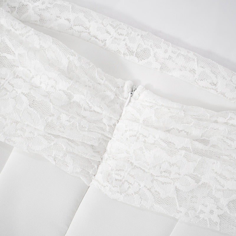 Off-Shoulder Dress with Lace Sleeves