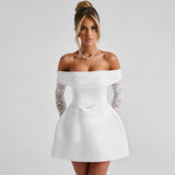 Off-Shoulder Dress with Lace Sleeves