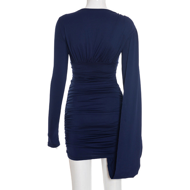 Ruched Bodycon Dress with Cape Sleeve