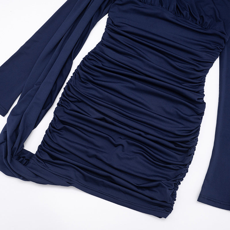 Ruched Bodycon Dress with Cape Sleeve