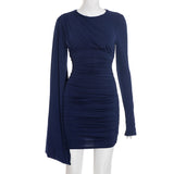 Ruched Bodycon Dress with Cape Sleeve