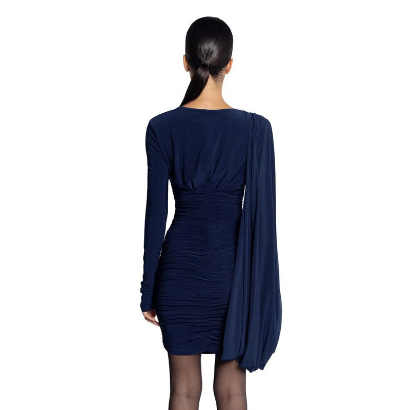 Ruched Bodycon Dress with Cape Sleeve