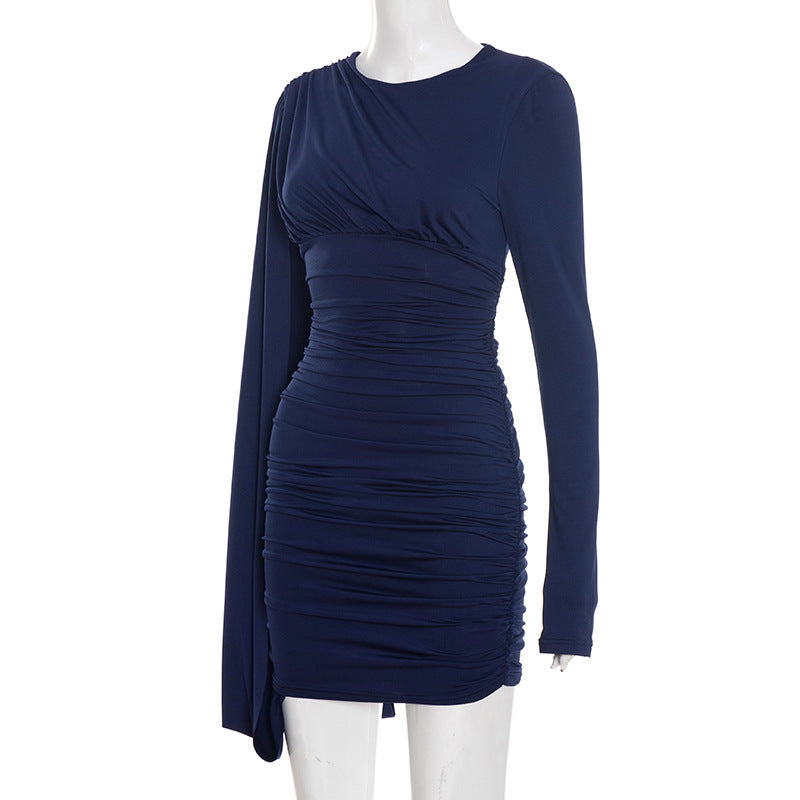 Ruched Bodycon Dress with Cape Sleeve