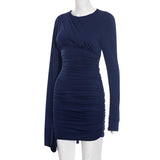 Ruched Bodycon Dress with Cape Sleeve