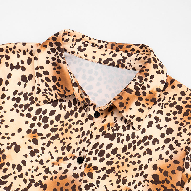 Leopard Print Button-Up Long Sleeve Shirt