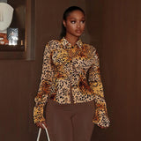 Leopard Print Button-Up Long Sleeve Shirt