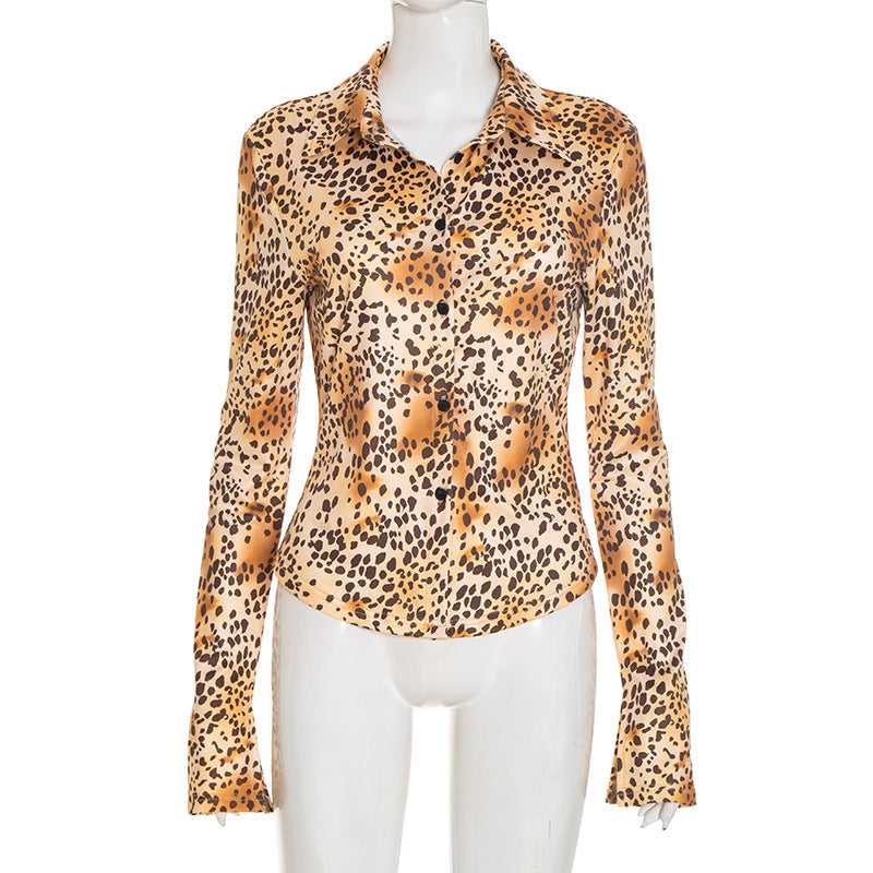 Leopard Print Button-Up Long Sleeve Shirt