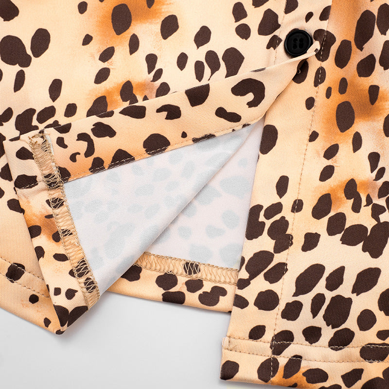 Leopard Print Button-Up Long Sleeve Shirt