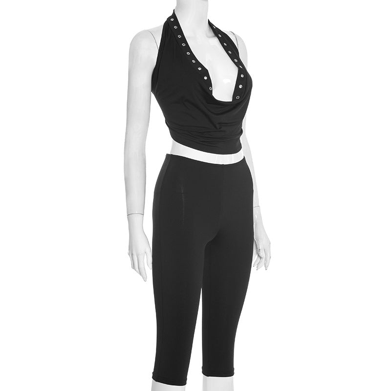 Halter Top with High-Waisted Capris
