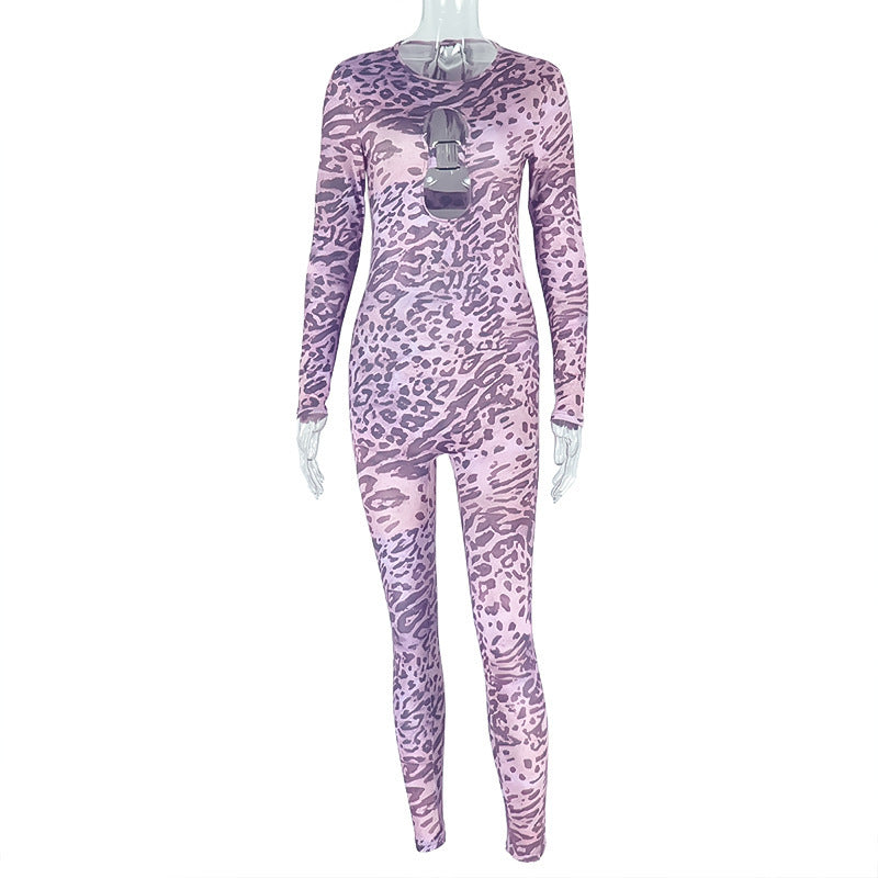 Leopard Print Jumpsuit with Cut-Out Detail