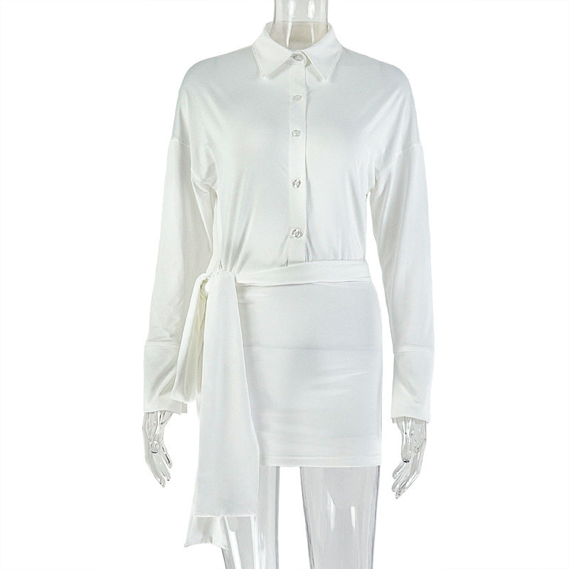 Shirt Dress with High Slit & V-Neck