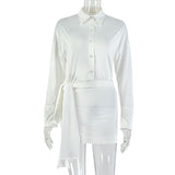 Shirt Dress with High Slit & V-Neck