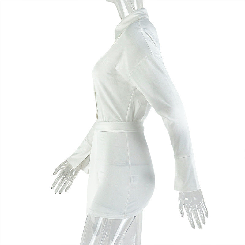 Shirt Dress with High Slit & V-Neck