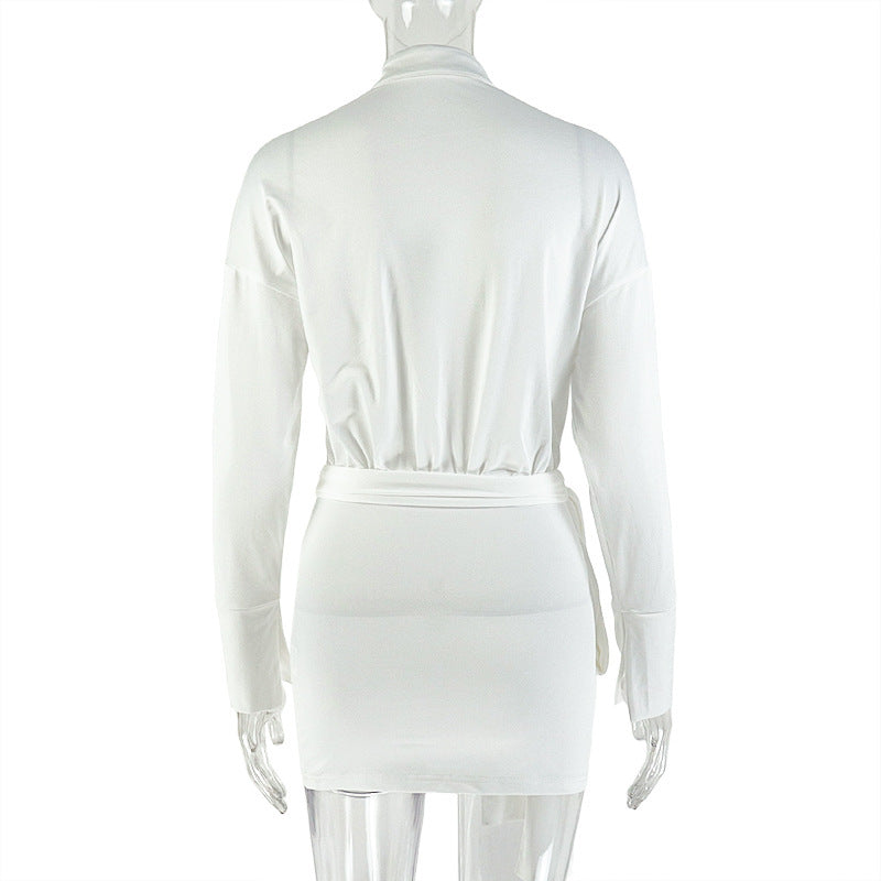 Shirt Dress with High Slit & V-Neck