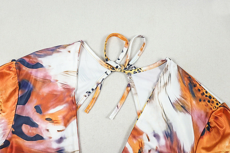 Animal Print Deep V-Neck Mini Dress