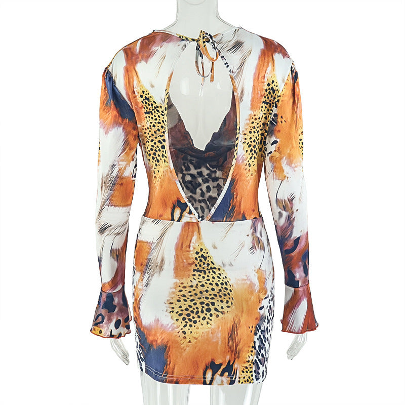 Animal Print Deep V-Neck Mini Dress