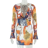 Animal Print Deep V-Neck Mini Dress