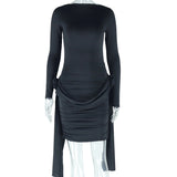 Long Sleeve Ruched Dress with Tie Details