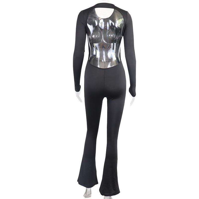 Metallic Jumpsuit with Sheer Panel