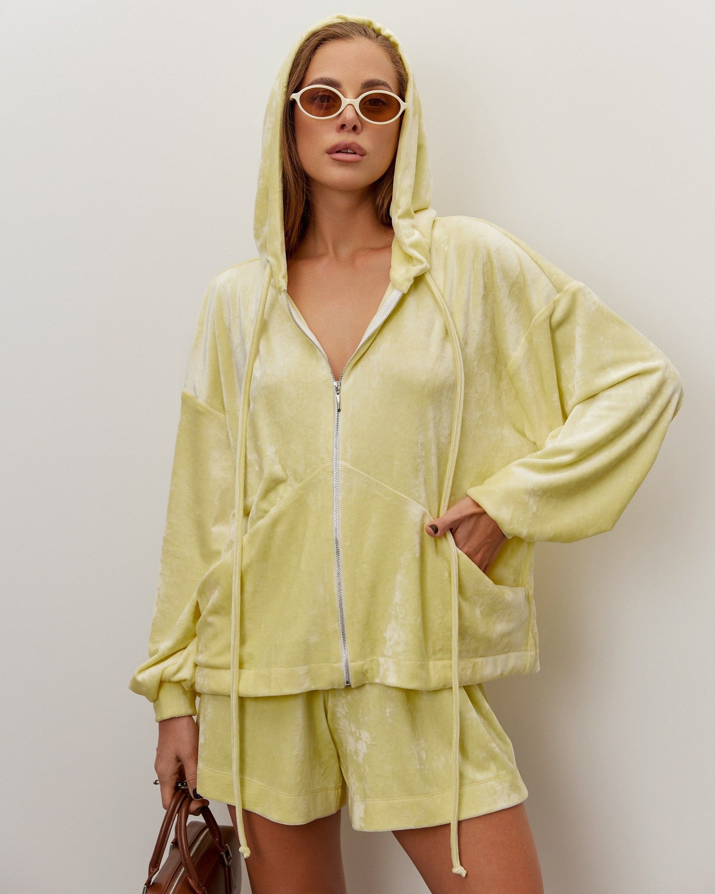 Hooded Zip-Up Top & Shorts Lounge Set