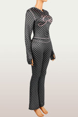 Polka Dot Cropped Hoodie and Flared Pants Set