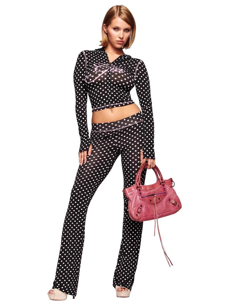Polka Dot Cropped Hoodie and Flared Pants Set