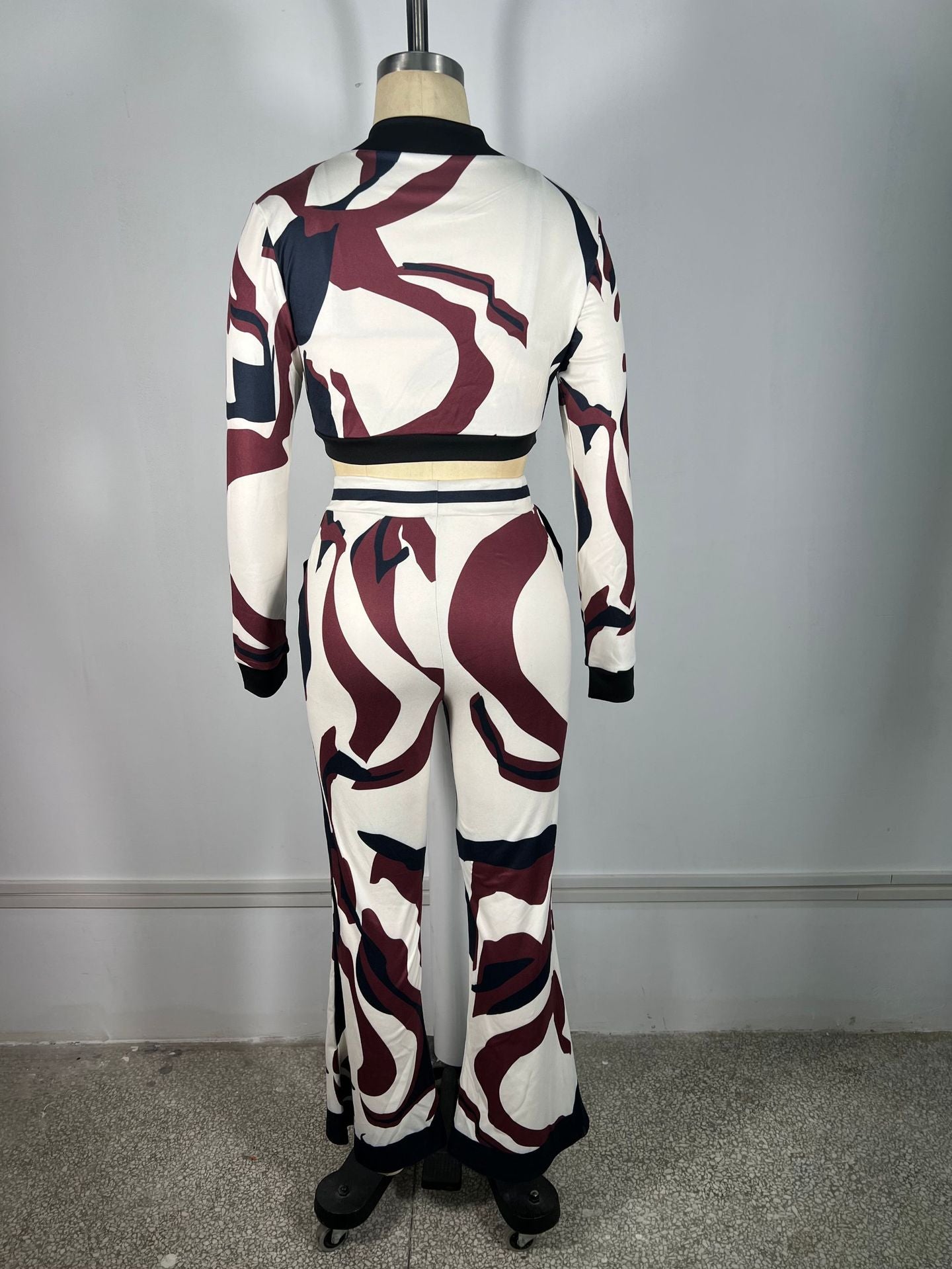 Abstract Pattern Lounge Set with Cropped Jacket