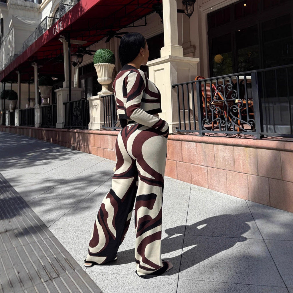 Abstract Pattern Lounge Set with Cropped Jacket