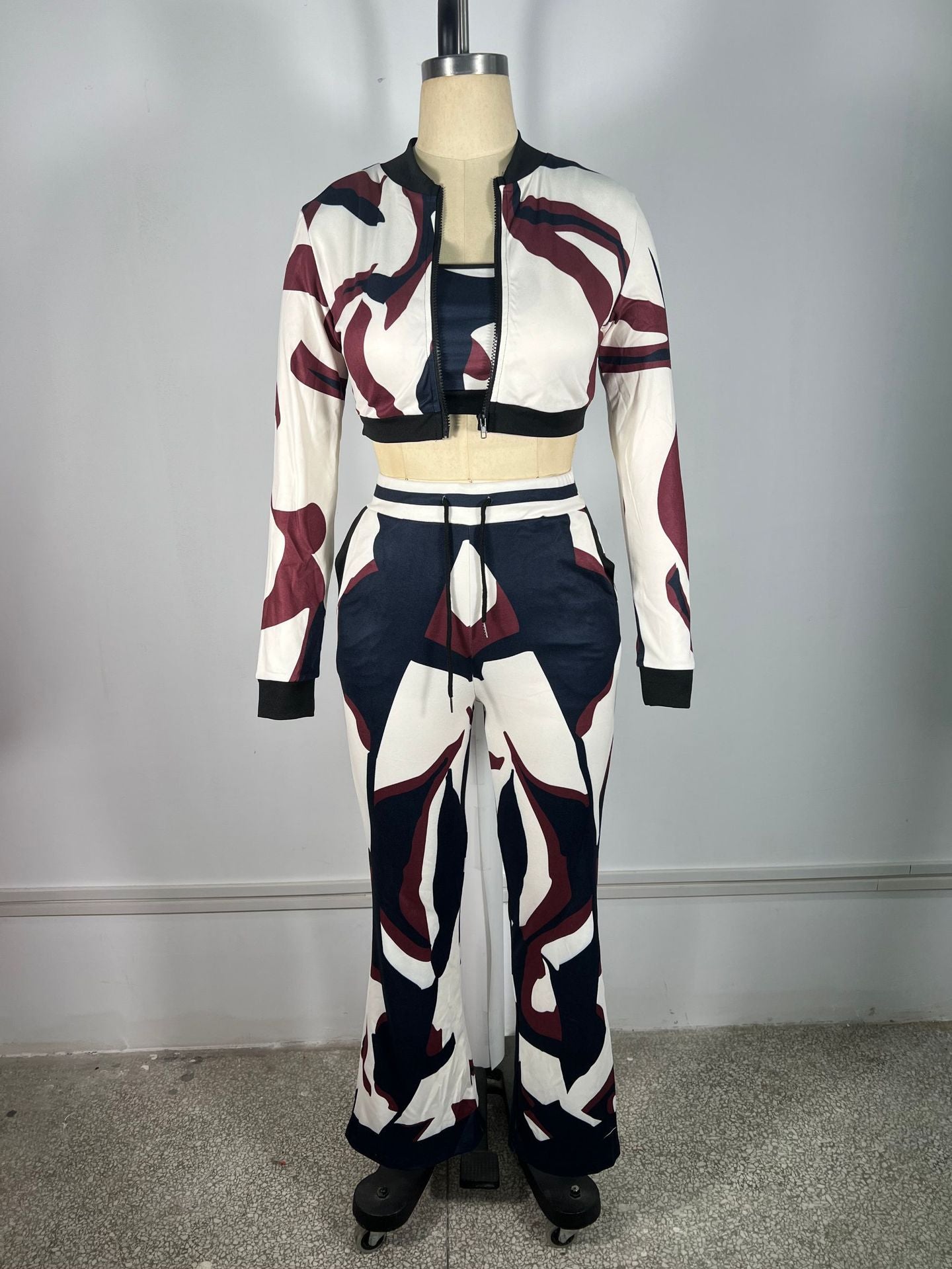 Abstract Pattern Lounge Set with Cropped Jacket