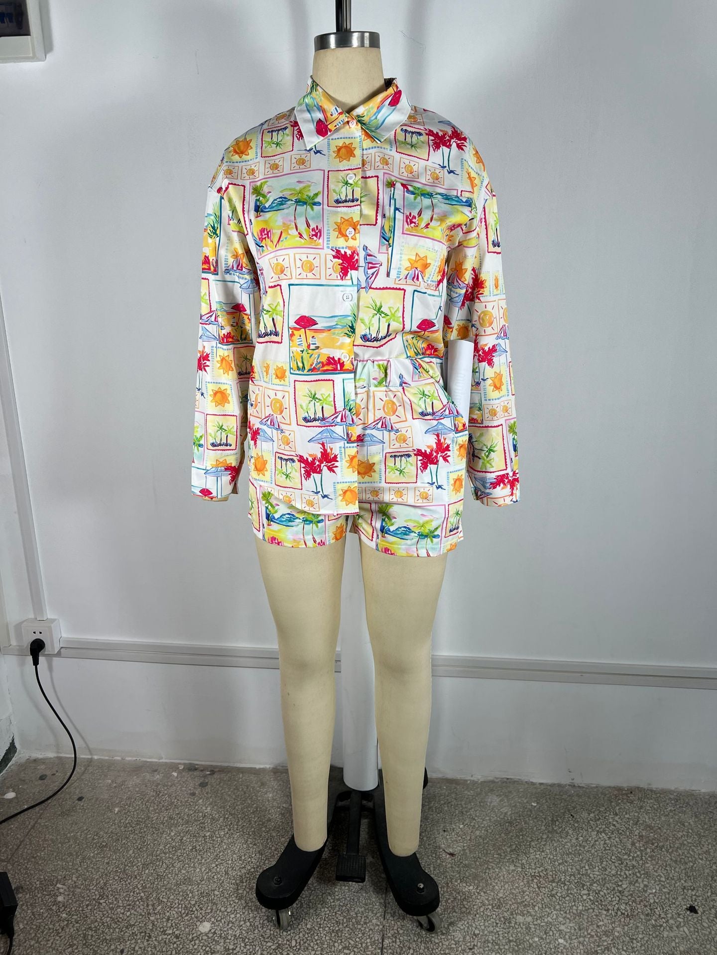 Colorful Tropical Print Pajama Set