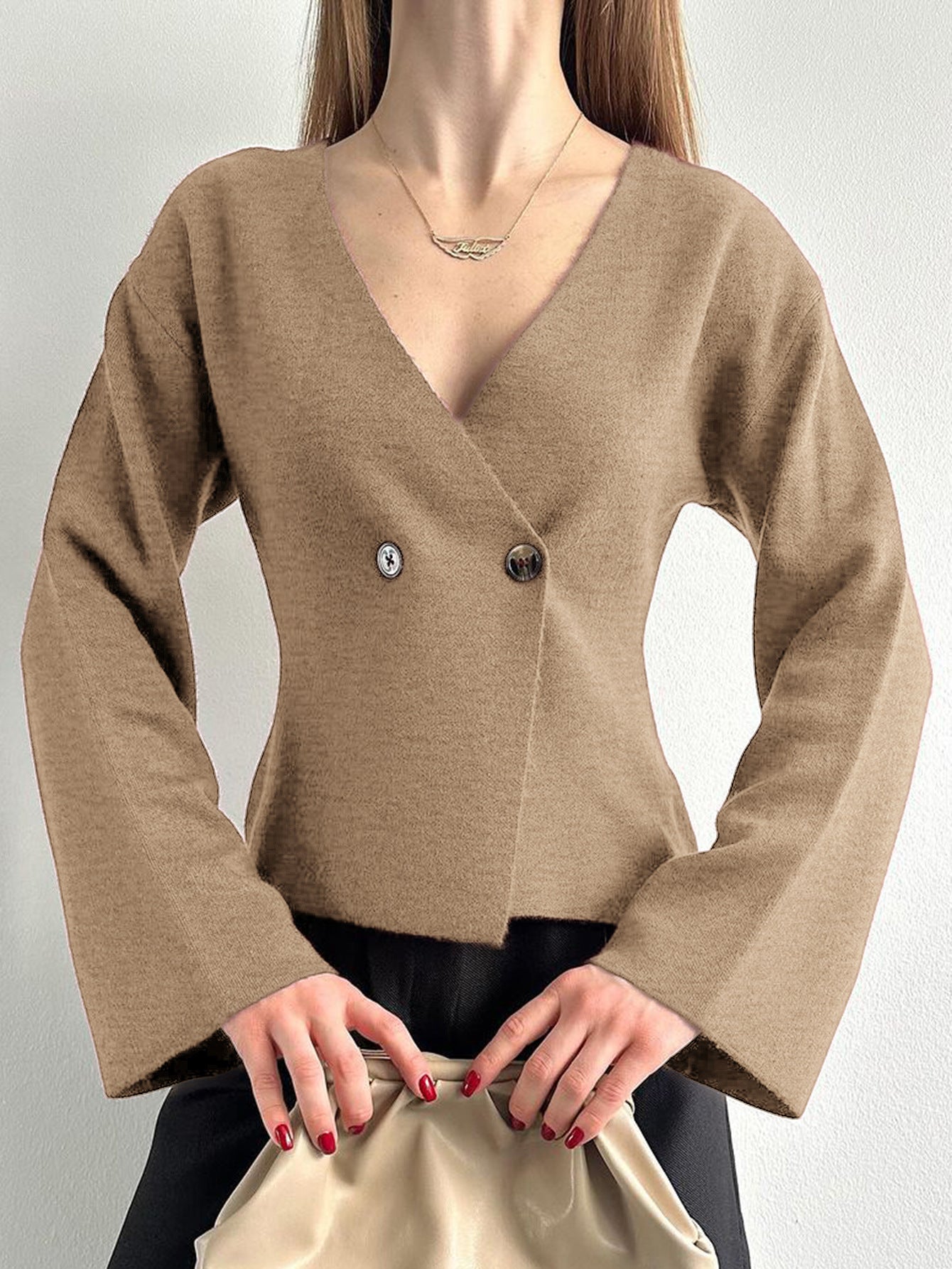 Elegant Camel Double-Breasted Blazer