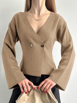 Elegant Camel Double-Breasted Blazer