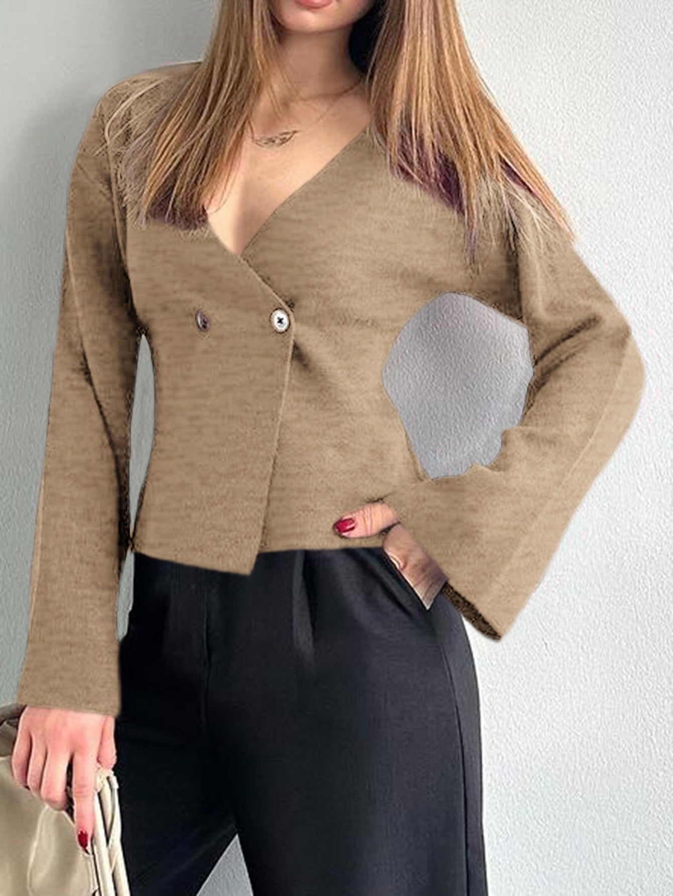 Elegant Camel Double-Breasted Blazer