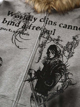 Jacket with Faux Fur Hood & Graphic Print