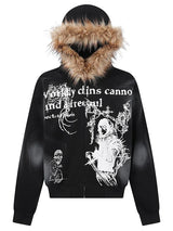Jacket with Faux Fur Hood & Graphic Print