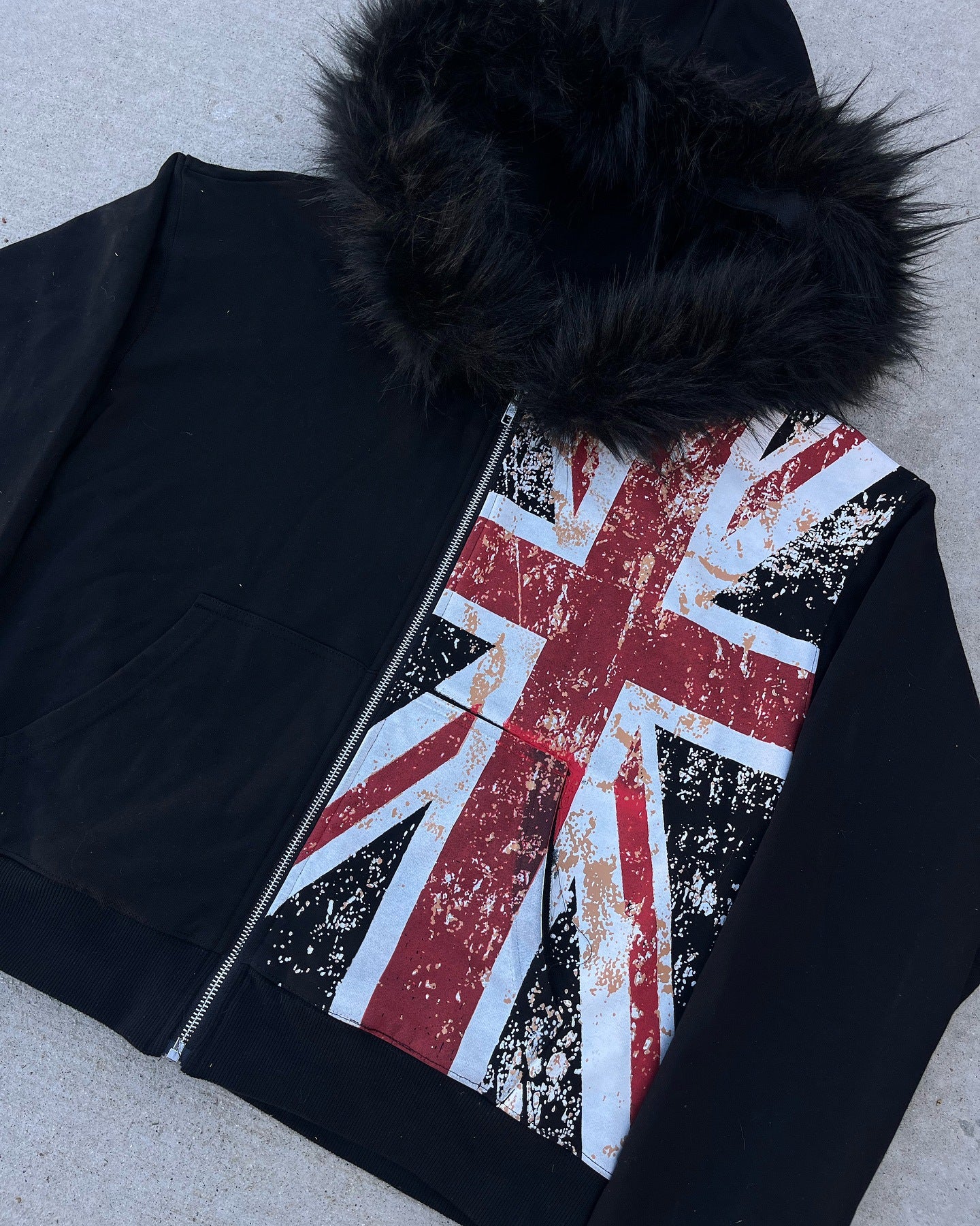 Hooded Jacket with Distressed Design