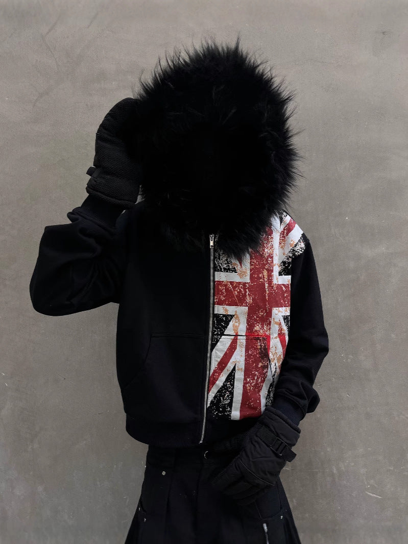 Hooded Jacket with Distressed Design