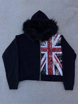 Hooded Jacket with Distressed Design