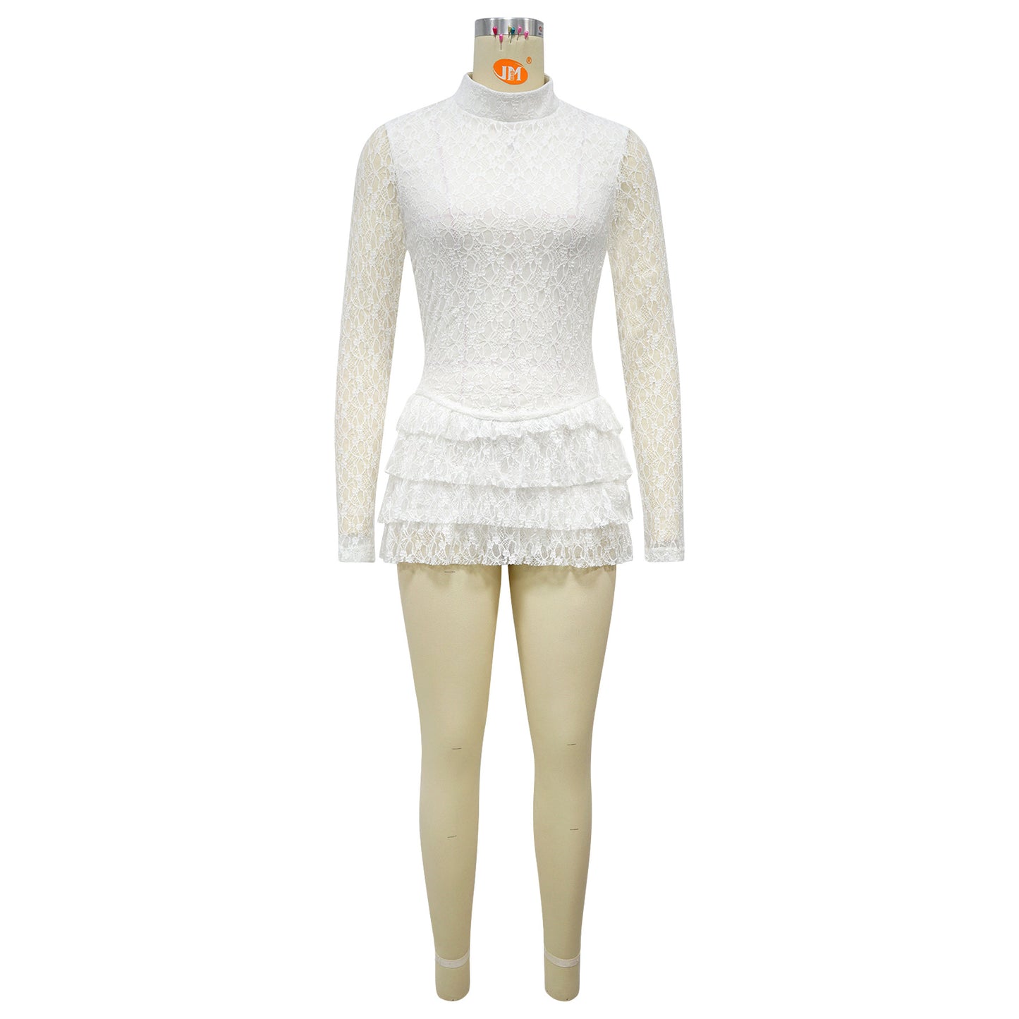 Elegant Lace Long Sleeve Ruffled Romper