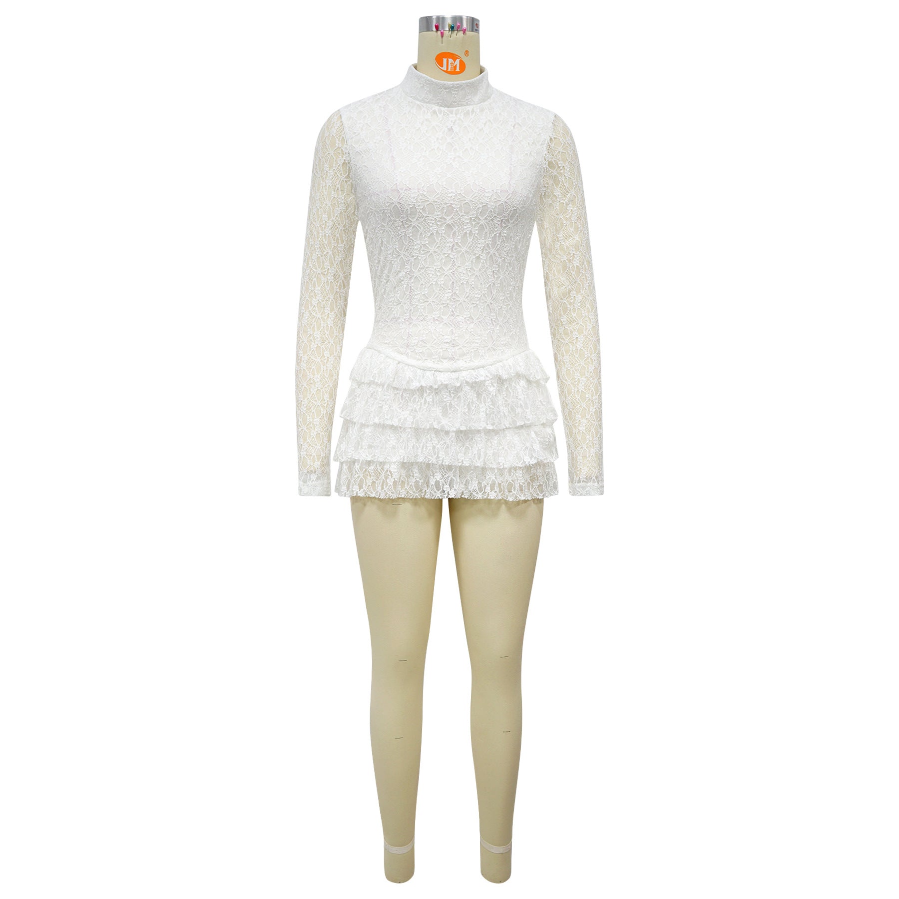 Elegant Lace Long Sleeve Ruffled Romper