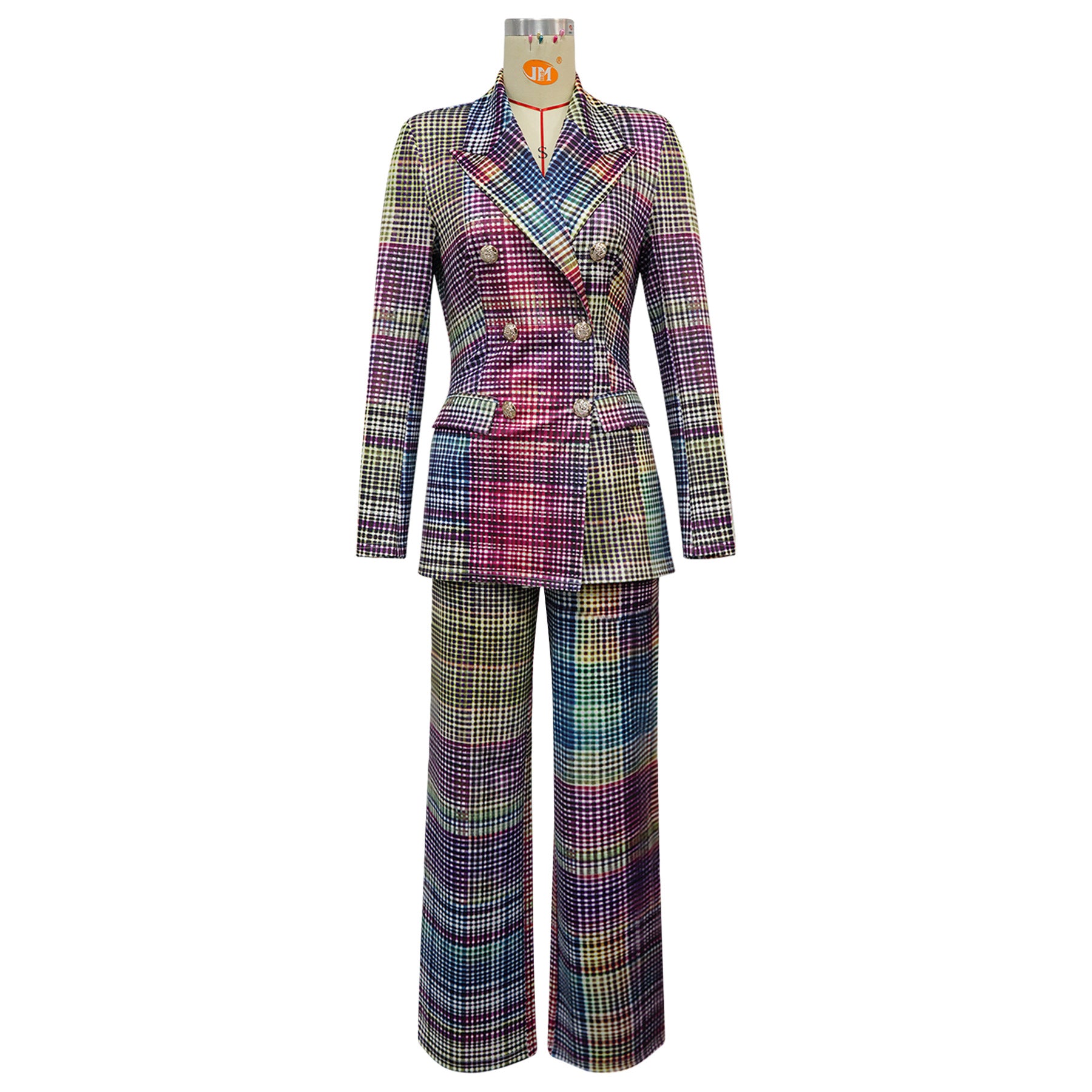 Plaid Power Suit with Wide-Leg Pants